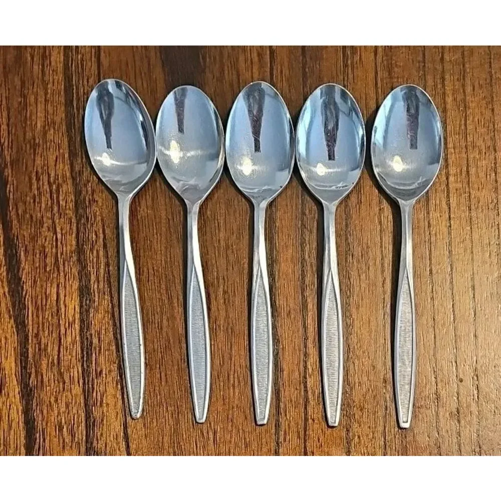 5 Royalton Antigua Teaspoons Silver Stainless Steel Japan Vintage MCM Flatware